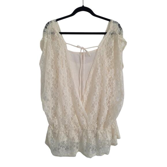 No Boundaries Lace V-Neck Slouchy Wrap Top Size XXL Ivory Boho Festival Dainty - Picture 2 of 10